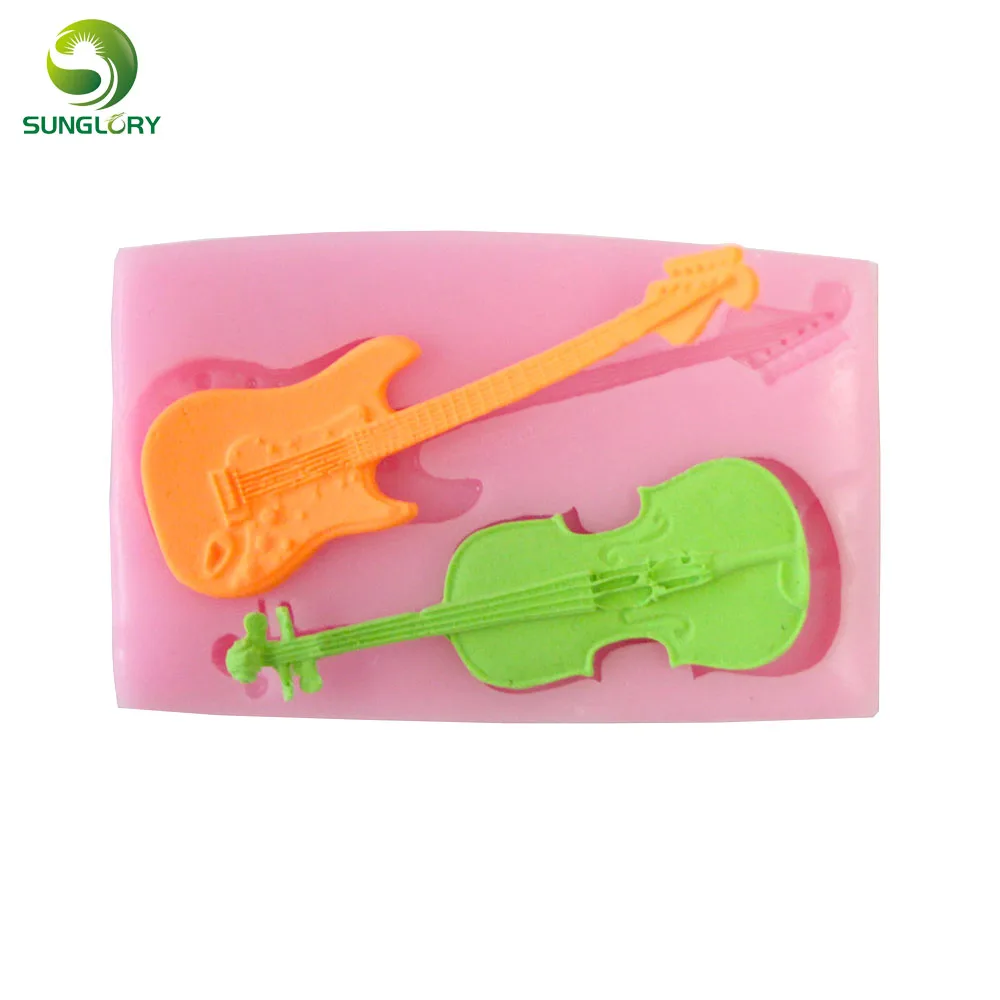 Скрипки Гитары помадка силиконовые формы торт gumpaste moldes де silicona для кекс