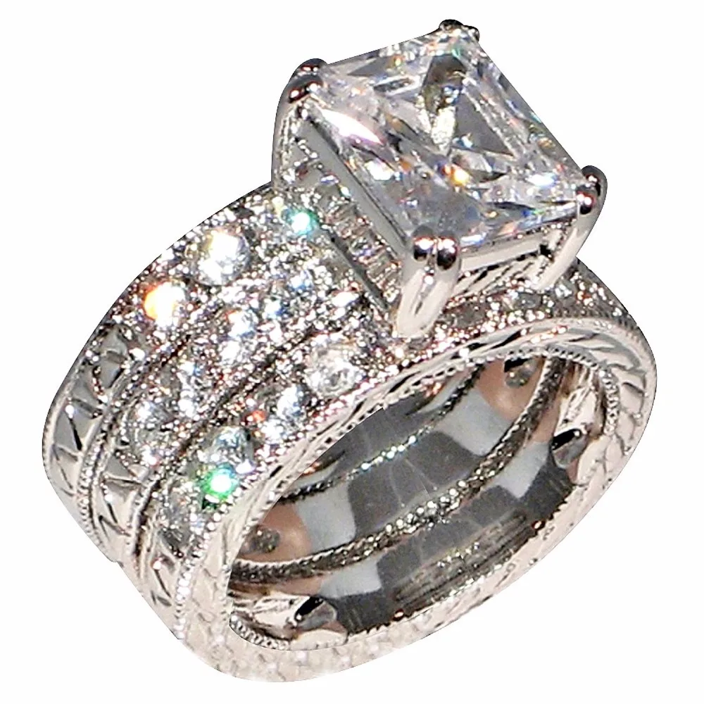 3 в 1 Женское кольцо с фианитом 10 карат|princess cut|white goldcubic zirconia |