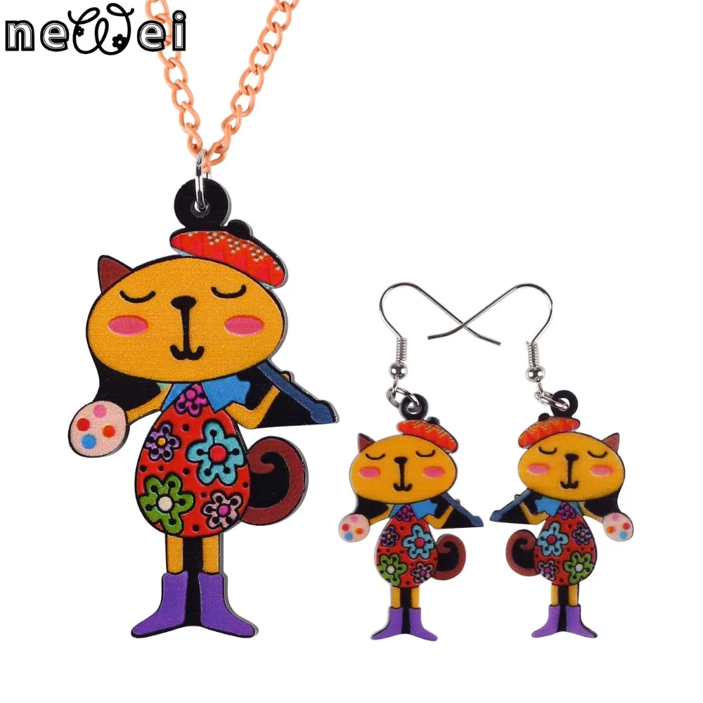 Bonsny брендовый ювелирный набор кулон в виде кота серьги-капли шесть цветов хит