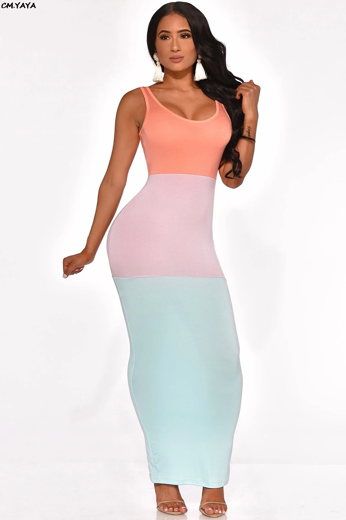 Новинка 2019 женское летнее платье Макси без рукавов с круглым вырезом в стиле