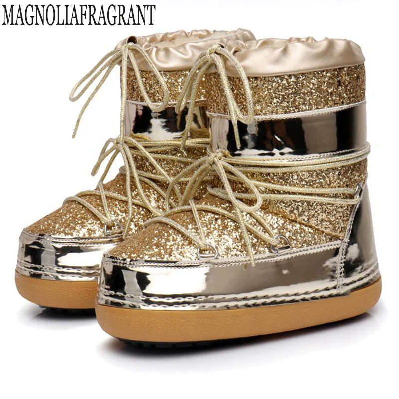 

2018 new Snow boots winter ankle boots women shoes Safety shoes fashion heels winter boots fashion shoes Sequined space boots 8