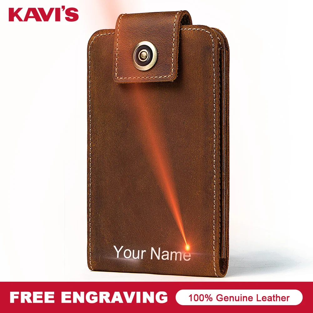 KAVIS Бесплатная гравировка 100% натуральная кожа Органайзер сумка для телефона