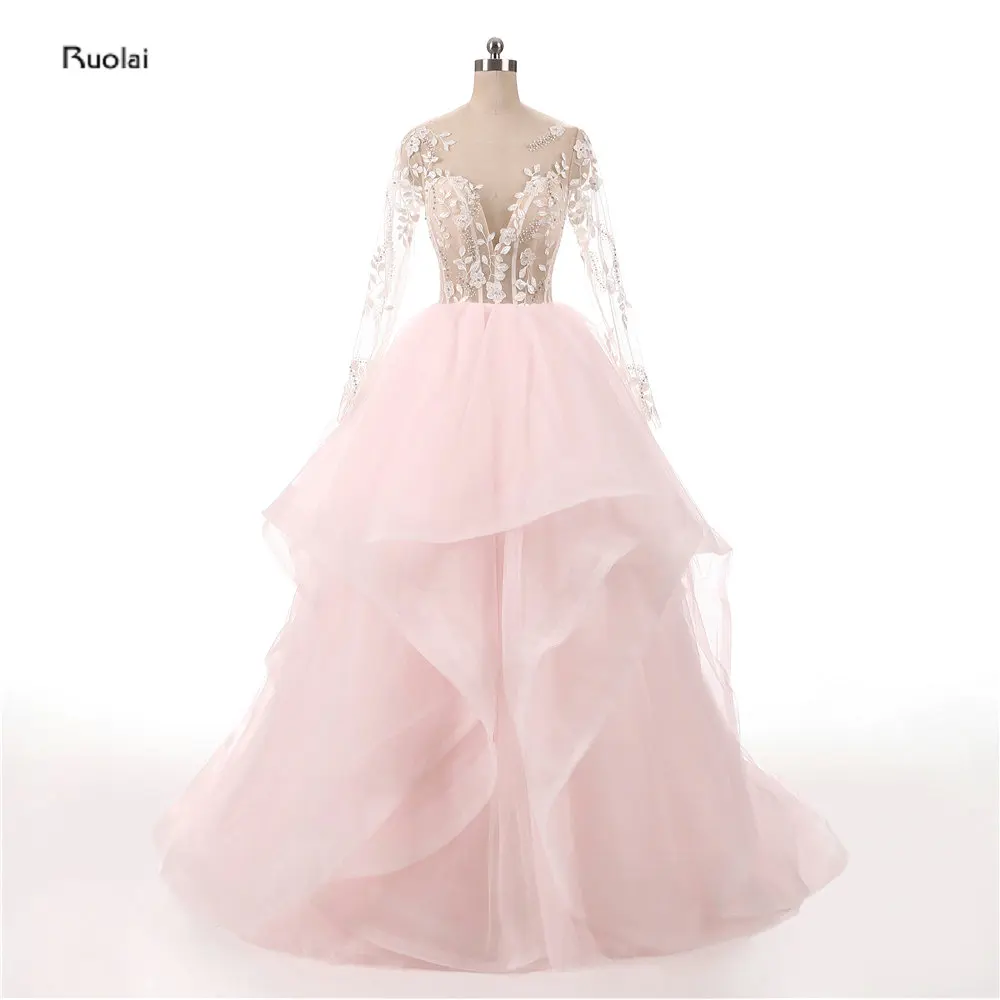 

Robe De Soiree очаровательные розовые тюлевые вечерние платья, отвесное бальное платье с длинными рукавами и открытой спиной, вечерние платья на ...