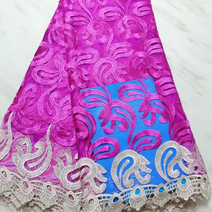 5 ярдов/шт Красивая фуксия французская Сетка кружевная вышивка африканская ткань