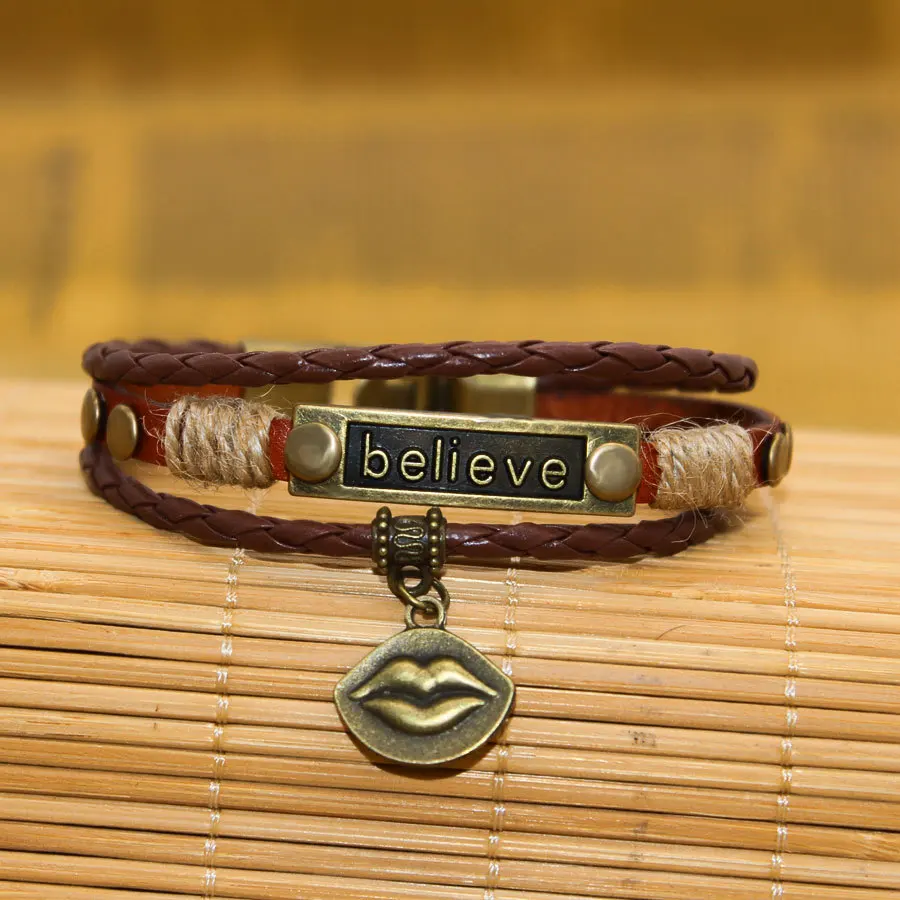 Wbo483 Новые плетеные высококачественные бронзовые браслеты с буквами из воловьей