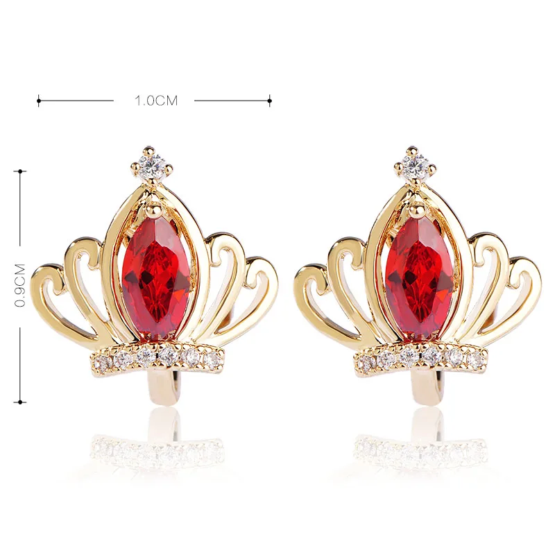 Женские серьги-клипсы с короной MECHOSEN золотистые серьги красным кристаллом без