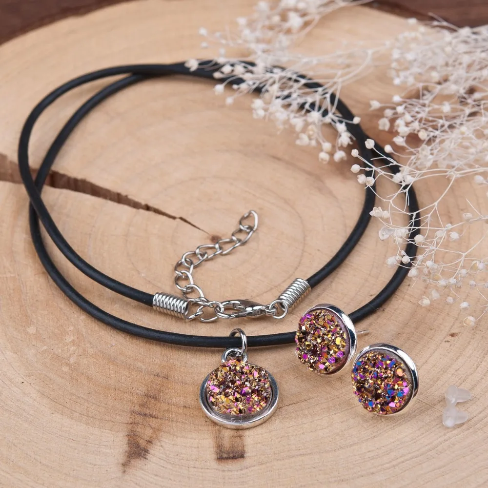 DoreenBeads ручной работы серебряный цвет Drusy Смола Кабошон Кулон ожерелье Серебряный