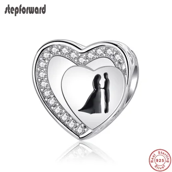 Popular bom presente de casamento 925 prata esterlina newlyweds padrão coração charme apto pulseira e colar contas para fazer jóias