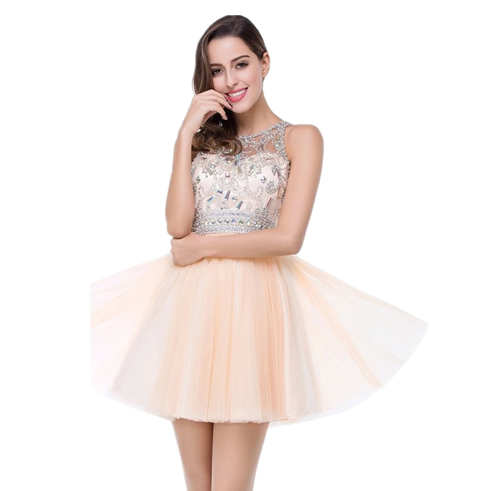 Vestido Curto реальное изображение дешевые бисером Тюль Короткие розовые синие