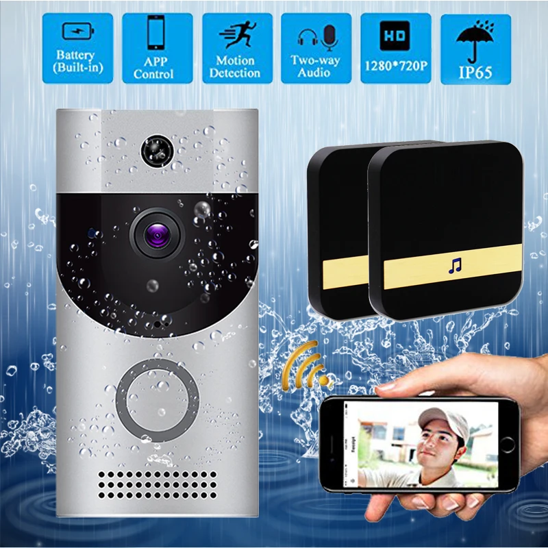 Видеодомофон Водонепроницаемый 720P HD беспроводной WiFi видео дверной звонок PIR камера ночного видения Двусторонняя аудио батарея дверной звонок кольцо