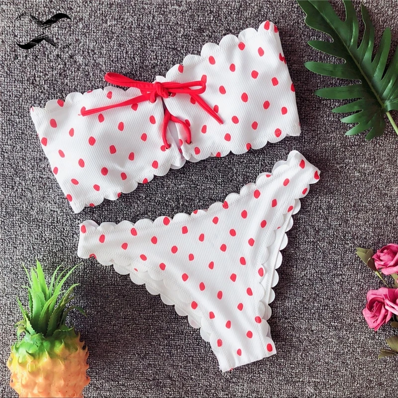 Bikinx белый купальник в горошек с рюшами сексуальный для женщин 2018 бандо на