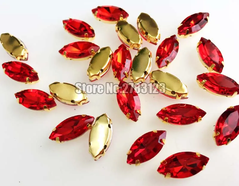 Красное золото дно конский глаз Форма стекло Кристалл пришить на коготь стразы с