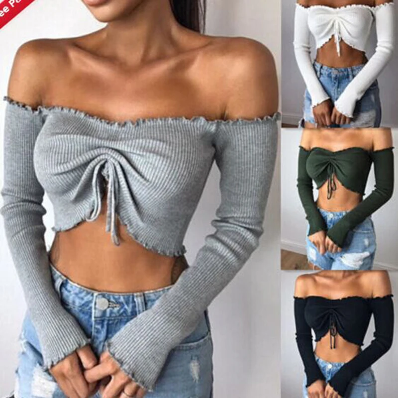 Women Blouse Female Casual Long Sleeve T blouse Solid Sexy Tops Tees For Lady And Girls Slash Neck Lace-Up Spring |