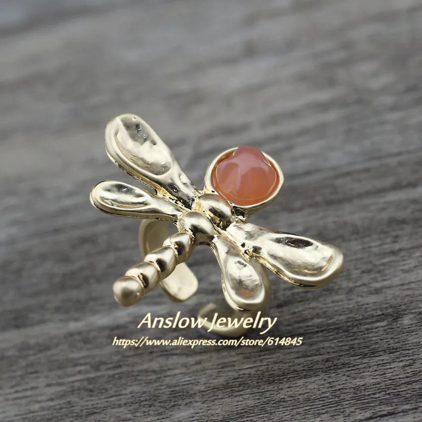 Anslow Новое оптовое Дешевое большое кольцо из смолы с стрекозой для девушек и