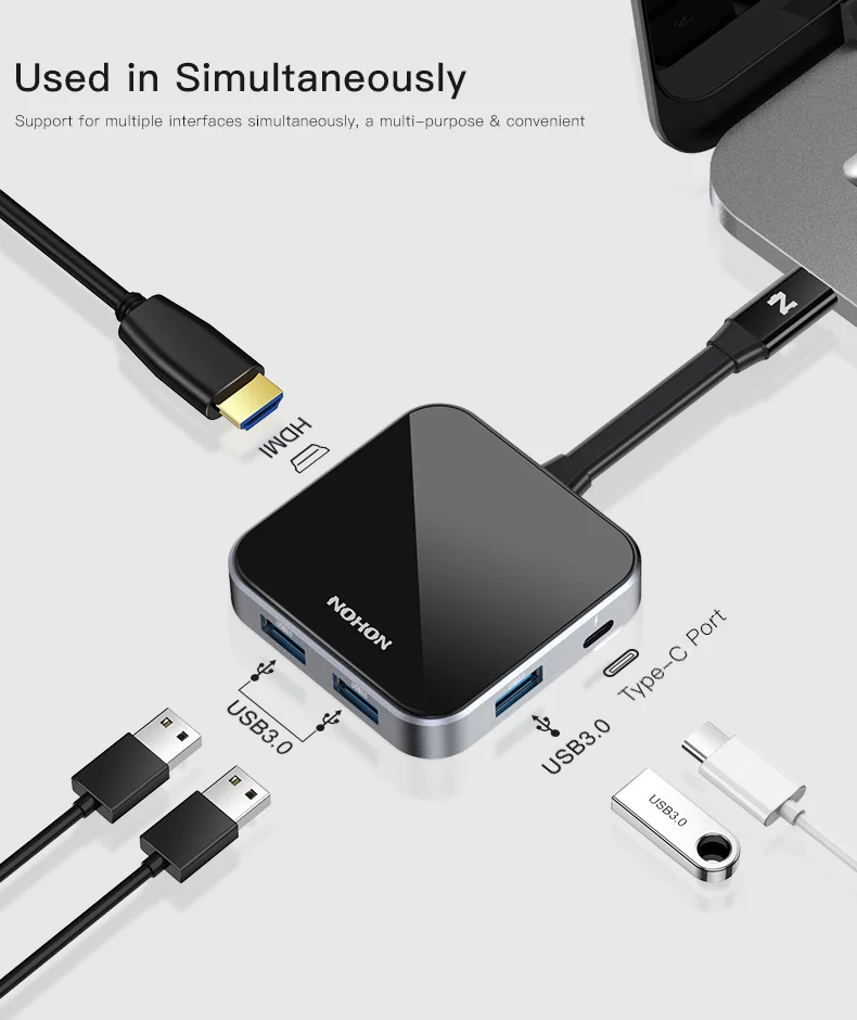 NOHON type C концентратор конвертер USB-C HDMI адаптер USB 3,0 кард-ридер PD 4K разветвитель синхронизации данных для MacBook samsung S9 huawei P20