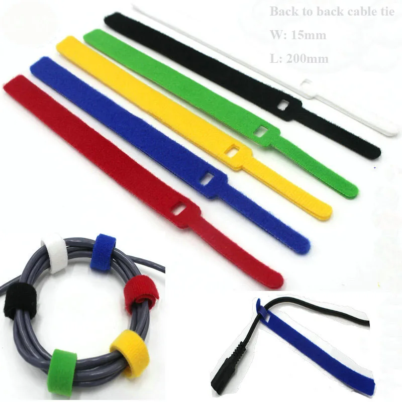 

160pcs 15*200mm 6colors Nylon Reusable Cable Ties back to back organize cable tie nylon strap Tape hook loop fastener management