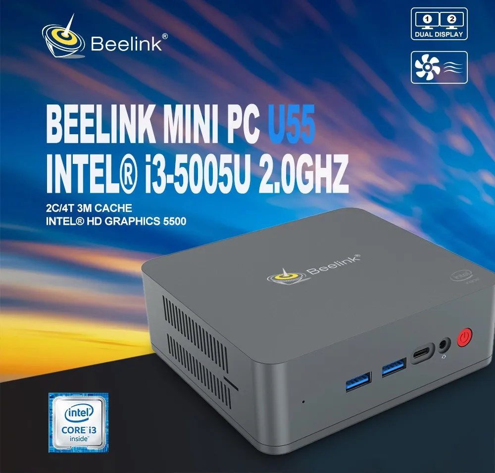 Beelink U55 Мини ПК Intel Core I3-5005U HD graphics 5500 телеприставка 8 Гб 128 ГБ/256 ГБ/512 ГБ SSD 1000 Мбит/с BT4.0 двойной WiFi ТВ приставка