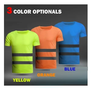 High visibility safety work shirt breathable work t shirt reflective t-shirt mens women workwear with reflective strips blue