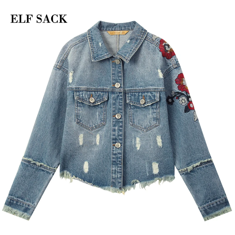 Женские хлопковые куртки ELFSACK однобортные с цветочным принтом 2019|Женские куртки|