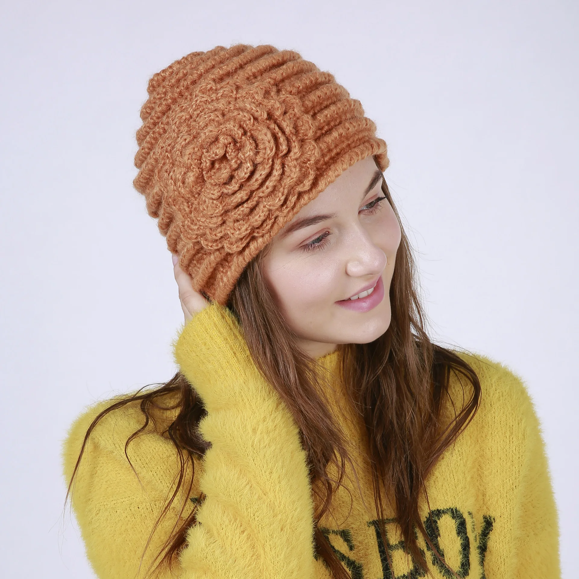 Осень зима Обувь для девочек вязаная шапка цветы украшение модные женские туфли