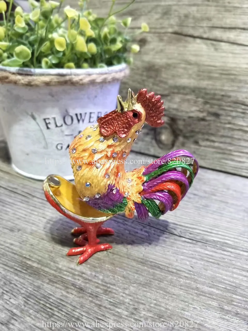 New Rooster Chicken Bejeweled Rooster Novelty Statue Trinket Jewelry Box Vintage Chicken Figurine Display Trinket Box Gifts