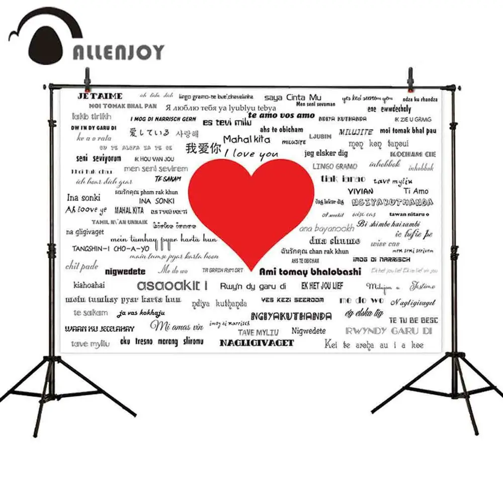 

Allenjoy Виниловый фон для фотосъемки с сердечками и надписью love you на разных языках для свадебной вечеринки, дня рождения