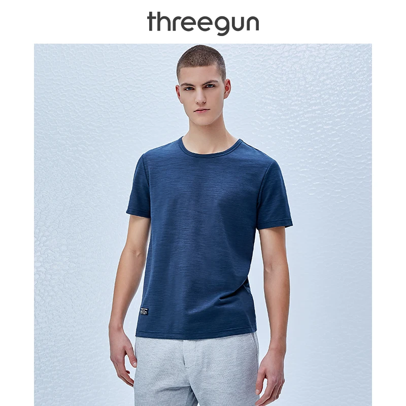 THREEGUN мужская повседневная Однотонная футболка бамбуковая льняная дышащая