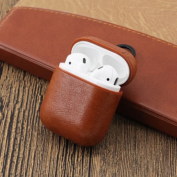 Brown Чехол на airpods airpods2 Чехол для Apple Airpods милый из натуральной кожи чехол для Air Pods эирподс с кольцами для ключей ремень чехол для наушников Аксессуары для наушников чехол на эйрподс айрподс эир подс - Цвет: Brown