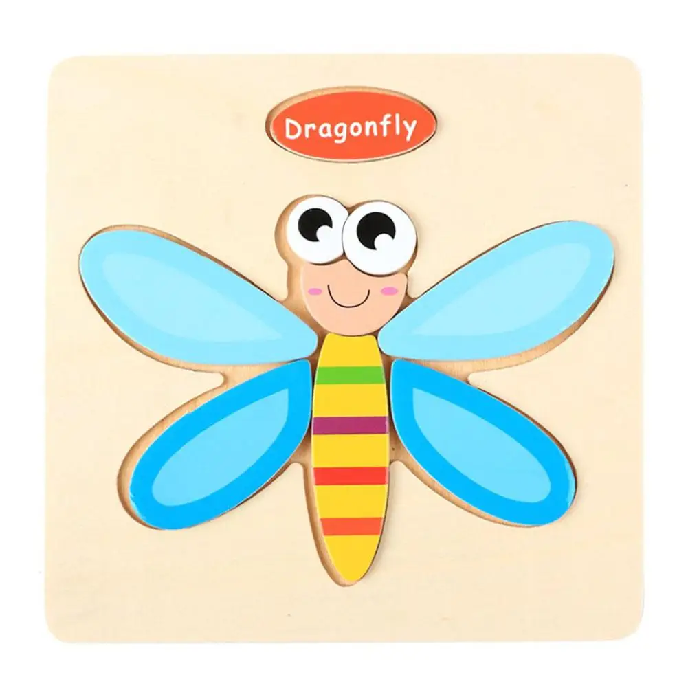 dragonfly 1 шт. детские игрушки Мультяшные 3D детские игрушки-головоломки животные деревянные головоломки детские развивающие игрушки для детей подарок - Цвет: dragonfly