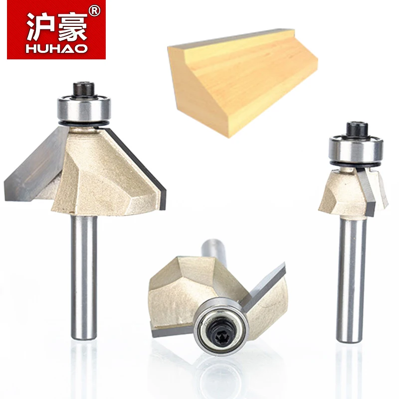 HUHAO 1pcs 1/4&quot Shank Chamfer Cutter Router Bits for wood Horse Nose Bit 45 Deg CNC Woodworking Tools two Flute endmill | Инструменты
