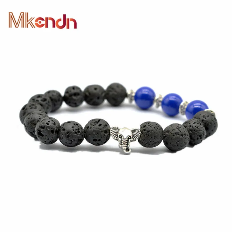 MKENDN Switch luck Lava Stone Beads браслеты со слоном Йога рейки молитва Мужчины Женщины