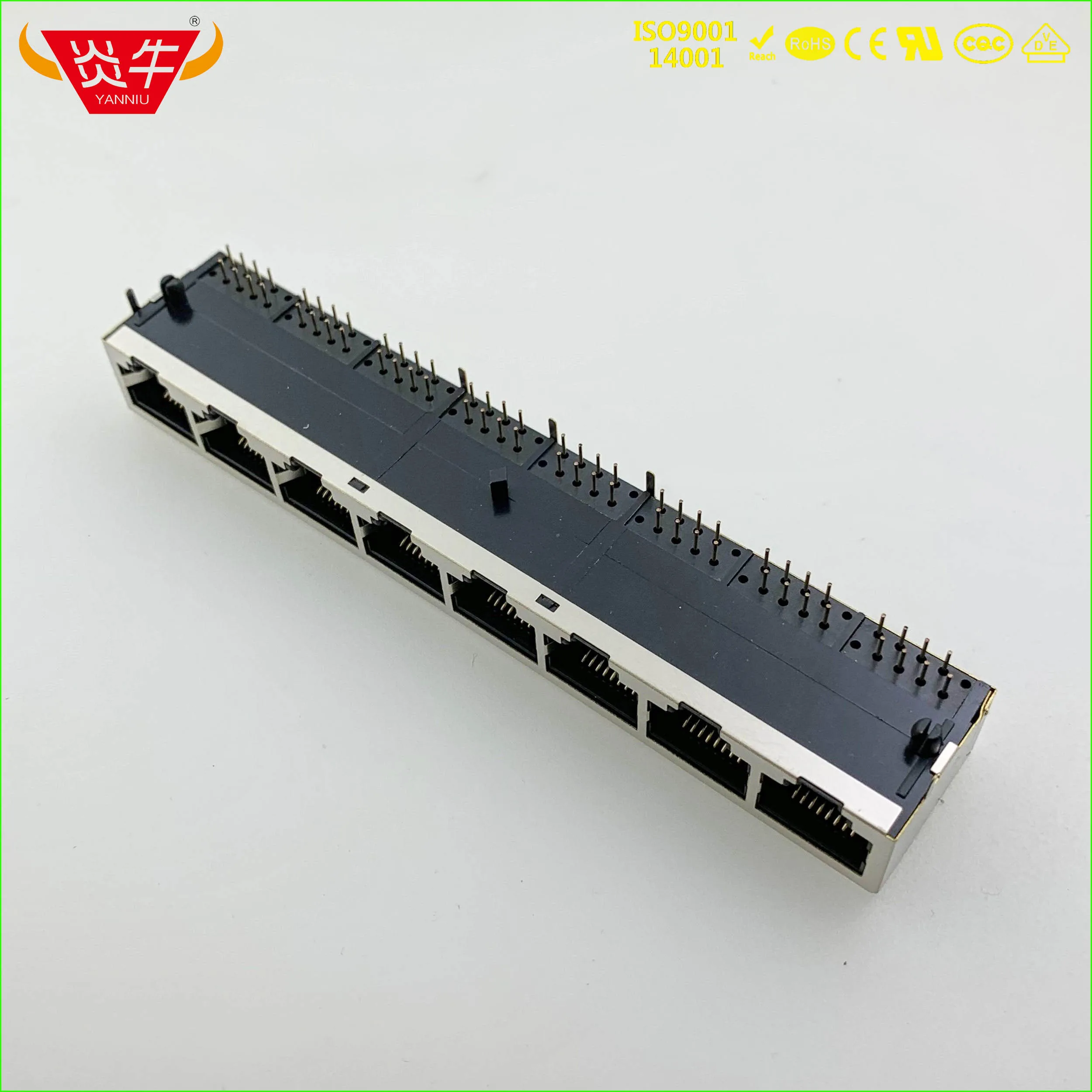 Прямоугольная сетевая розетка RJ45 1*8 8P8C однорядная с 8 отверстиями интерфейсом