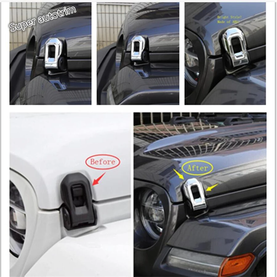 

Передняя Пряжка для капота двигателя Lapetus, аксессуары для наружной отделки, 2 шт., хромированный АБС-пластик, яркий, подходит для Jeep Wrangler JL 2018 - 2022