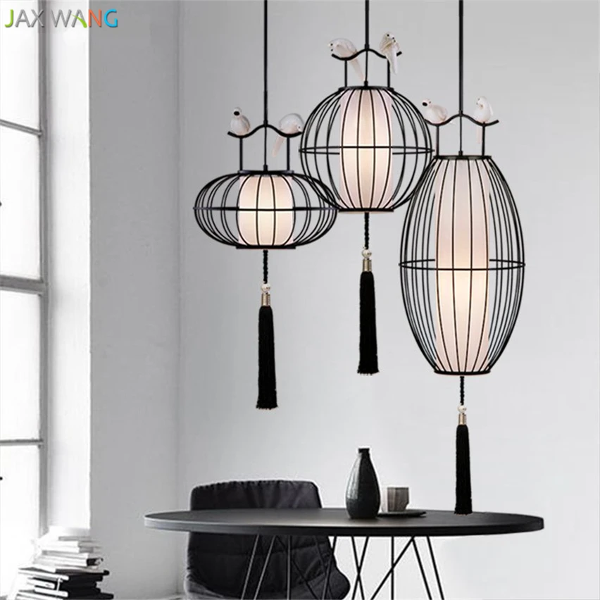 Chinese Style Creative Bird Cage Pendant Lights Iron Hanging Lamp Lantern Lamps for Living Room Restaurant Cafe Indoor Lighting | Лампы и
