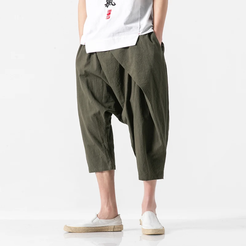 Men Low Crotch Cross Pants Fashion Casual Kimono Pant Male Loose Elastic Waist Wide Leg Trousers Streetwear Hip Hop Harem |