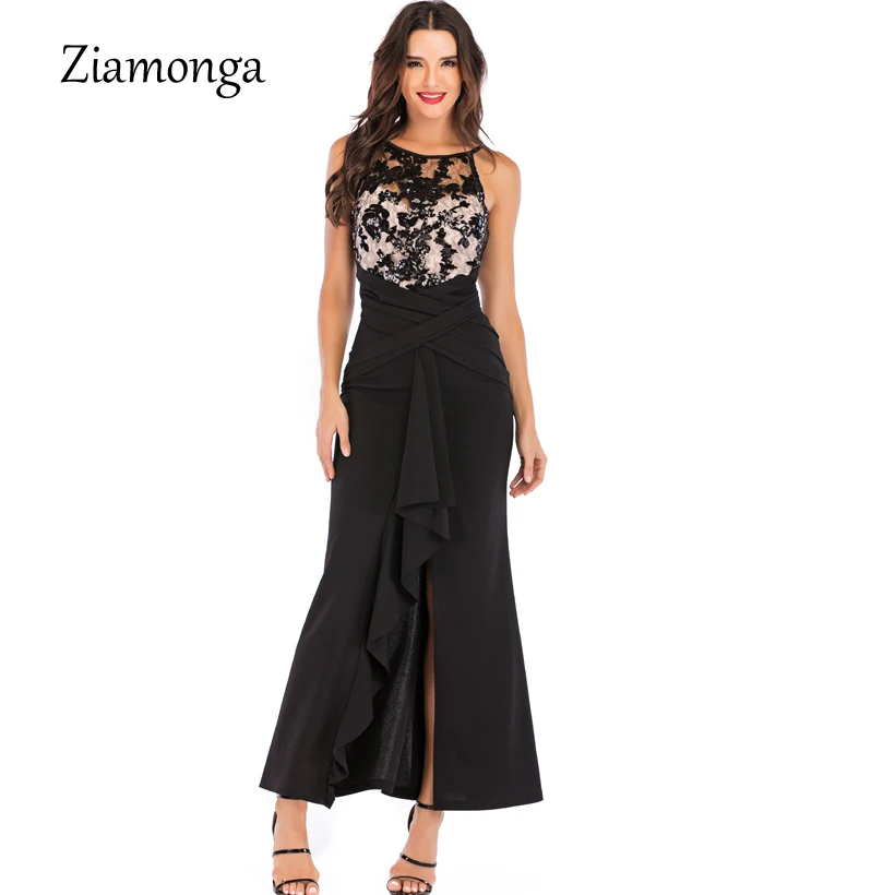 Ziamonga мода лето оборками Разделение повязки длинное Платье облегающее|maxi dress|fashion