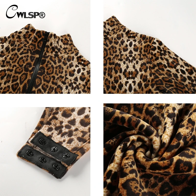 

CWLSP Leopard Skinny Women Bodysuit With Zipper 2018 New Fashion Bodysuit Half Turtleneck Long Sleeve Jumpsuit Female QZ2652