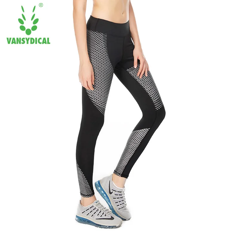 Vansydical Reflective Sports Leggings Women's Gym Yoga Pants Running Compression Tights Elastic Fitness Workout Jogging Trousers | Спорт и