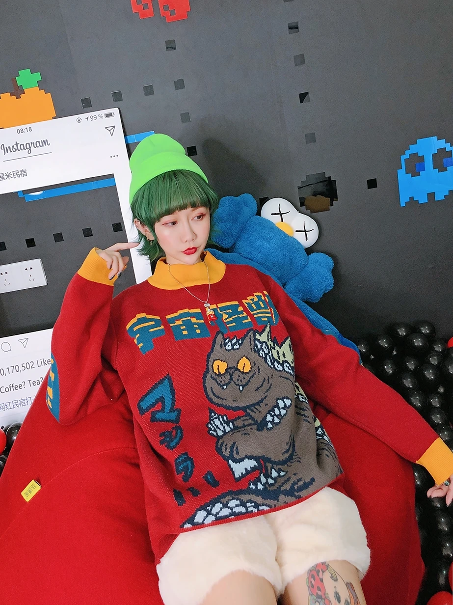 Новинка 2019 милый детский жаккардовый очень популярный красный свободный свитер