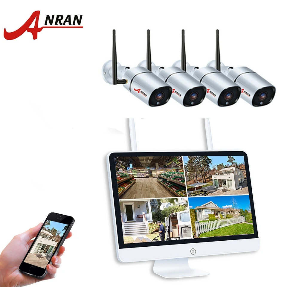 ANRAN видеонаблюдения H.265 2.0MP 8CH NVR 15 дюймов ЖК-дисплей 2/4 шт 1080 P 36 ИК Открытый ночь видео ip беспроводная камера безопасности Системы жесткий диск