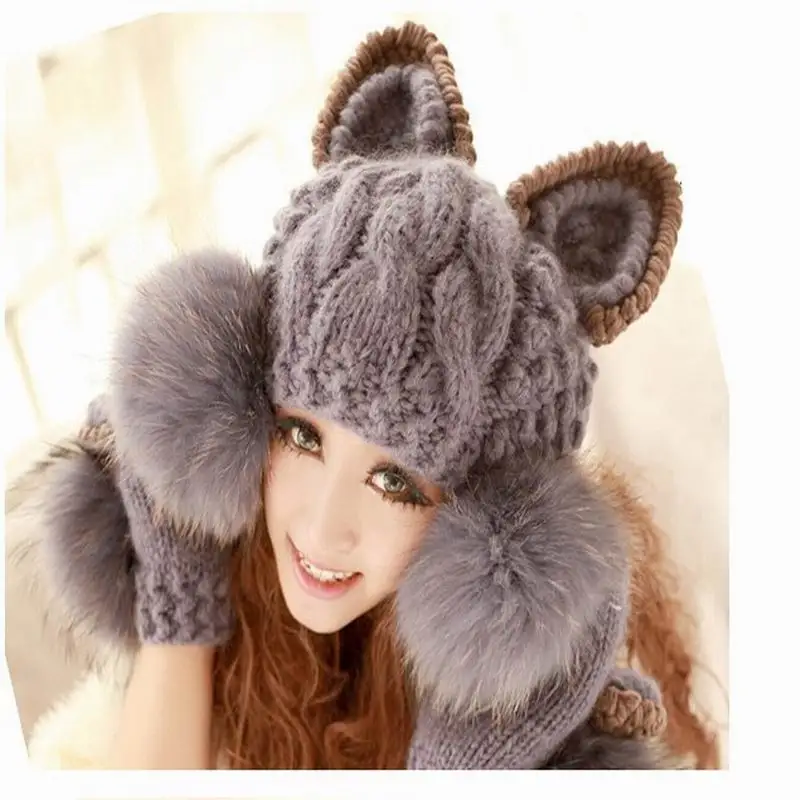 Шерстяная шапка из искусственного меха супер милая зимняя теплая Корейская