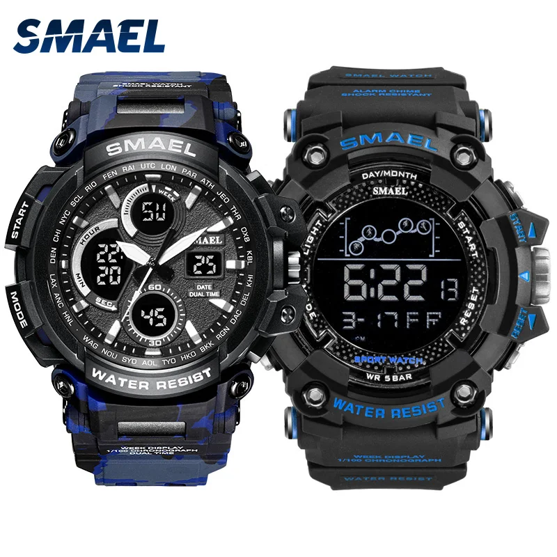 

SMAEL Army men's Set Military Watch Sport 50m waterproof LED digital watches men 1708B 1802 sport suit for men relógio masculino