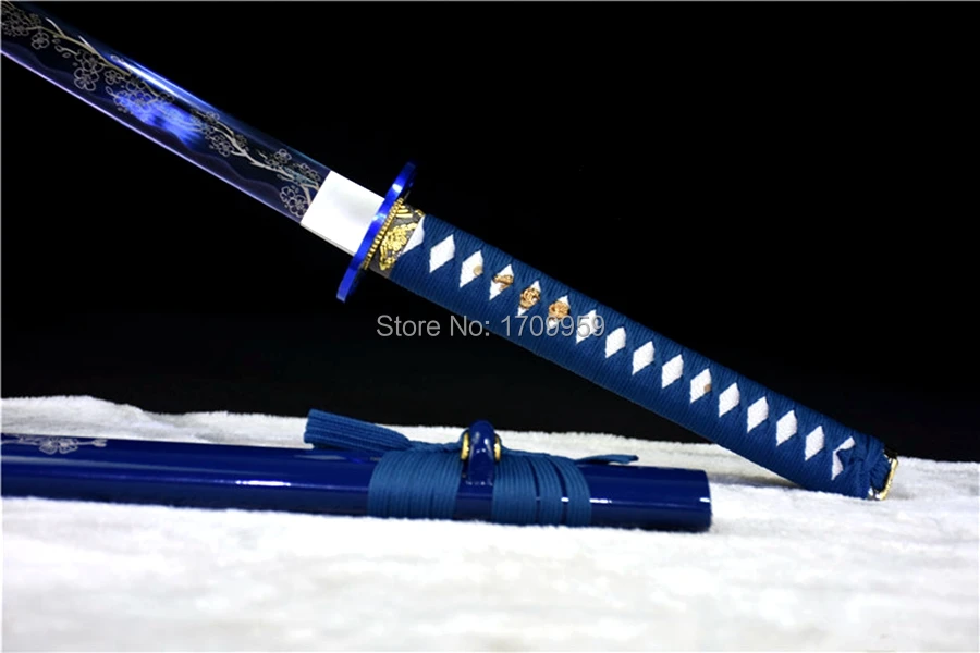 Blue 1090 Carbon Steel Sharp Japanese Samurai Sword Katana Full Tang Home Decoration Collection Real Asian Knife Saber