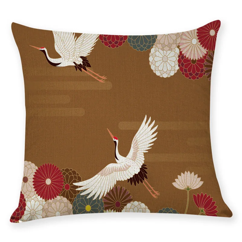 Наволочка из хлопка и льна с принтом в японском стиле|Наволочки| |