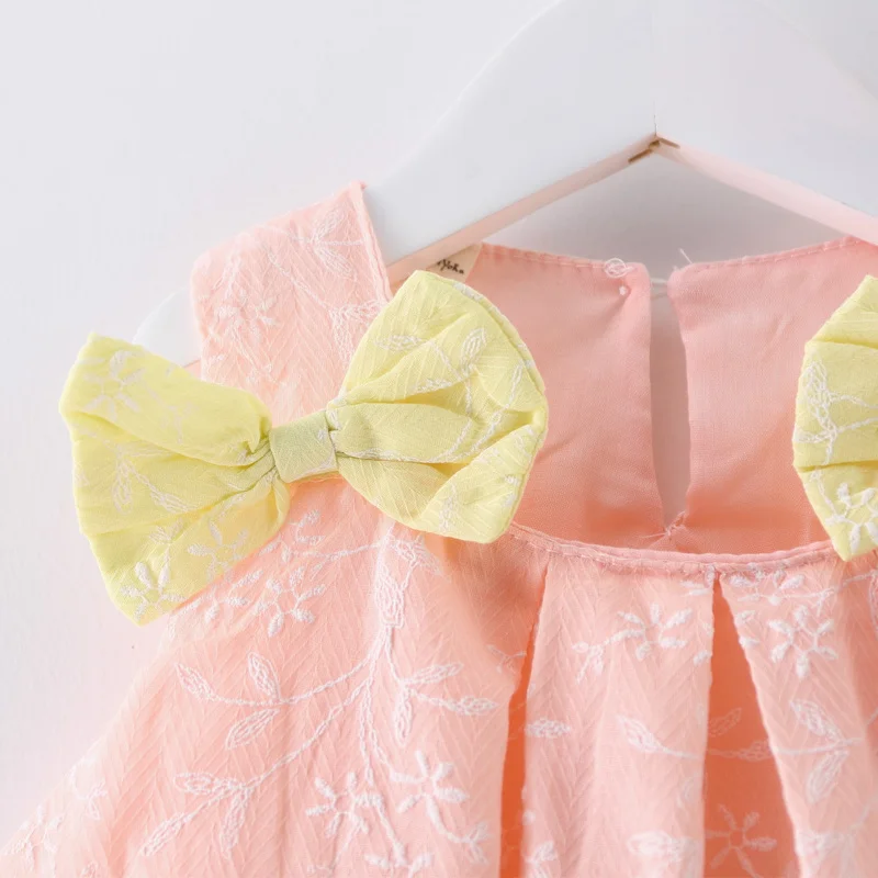 Baby girl dress младенческой одежда 0-2y новорожденных лето вышивка cranch cotton бантом