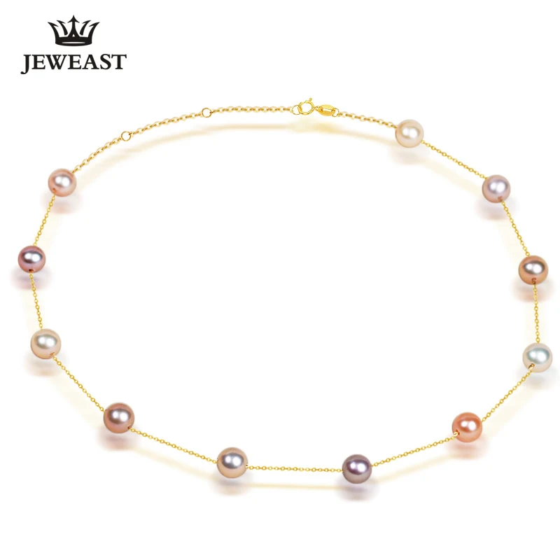Многоцветный Жемчужное ожерелье с кулоном, 18k чистого золота, подарок для девушек и женщин, натуральный жемчуг, сплошное ожерелье, супер новинка, модные партии оптом скидка - Цвет камня: Многоцветный