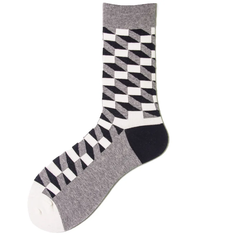 Jump Pioneer Men Socks Colorful British Style Happy Cotton Wedding Gradient Diamond Novelty Dress Crew | Мужская одежда