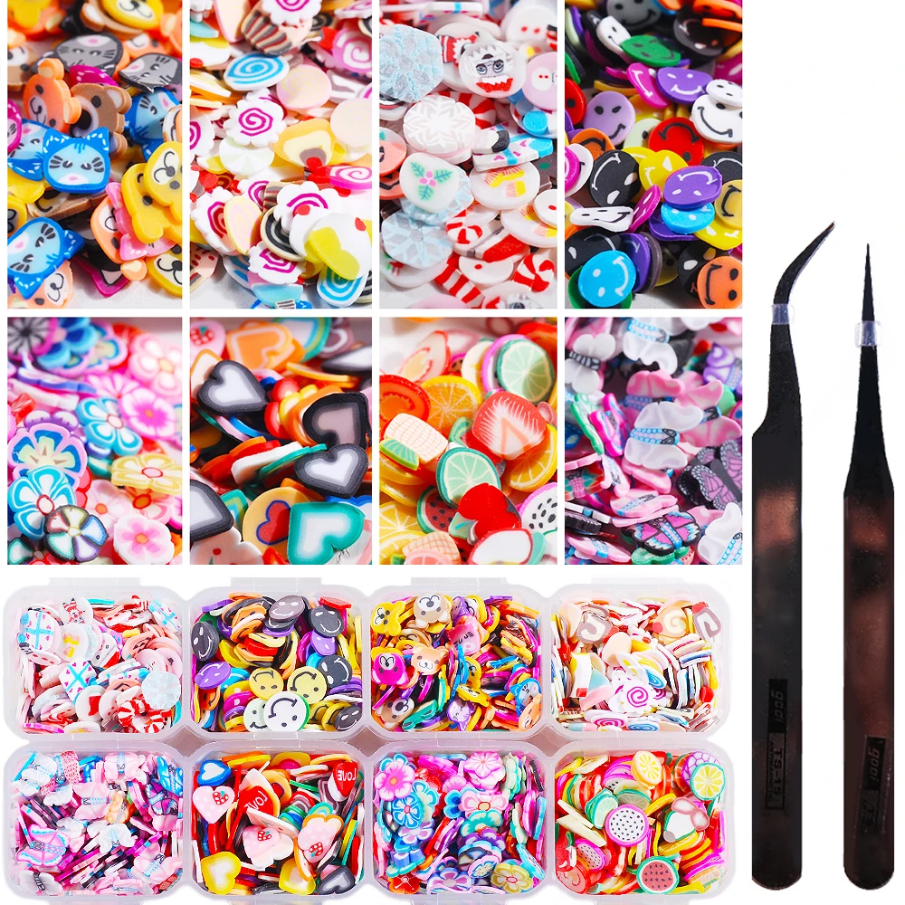 

1 Set 8 Cute Cartoon/Flower/Fruit Shapes/Butterfly Slices Slicing 3D Manicure Sticker Decoration Tips,Gift The 2 Tweezers