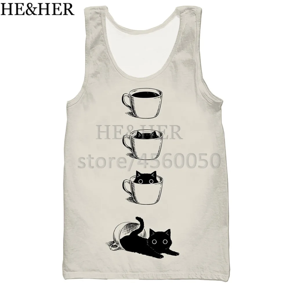 

New black cat fashion men women tank top 3D printed cool workout tank top halter tank top for men women casual tops