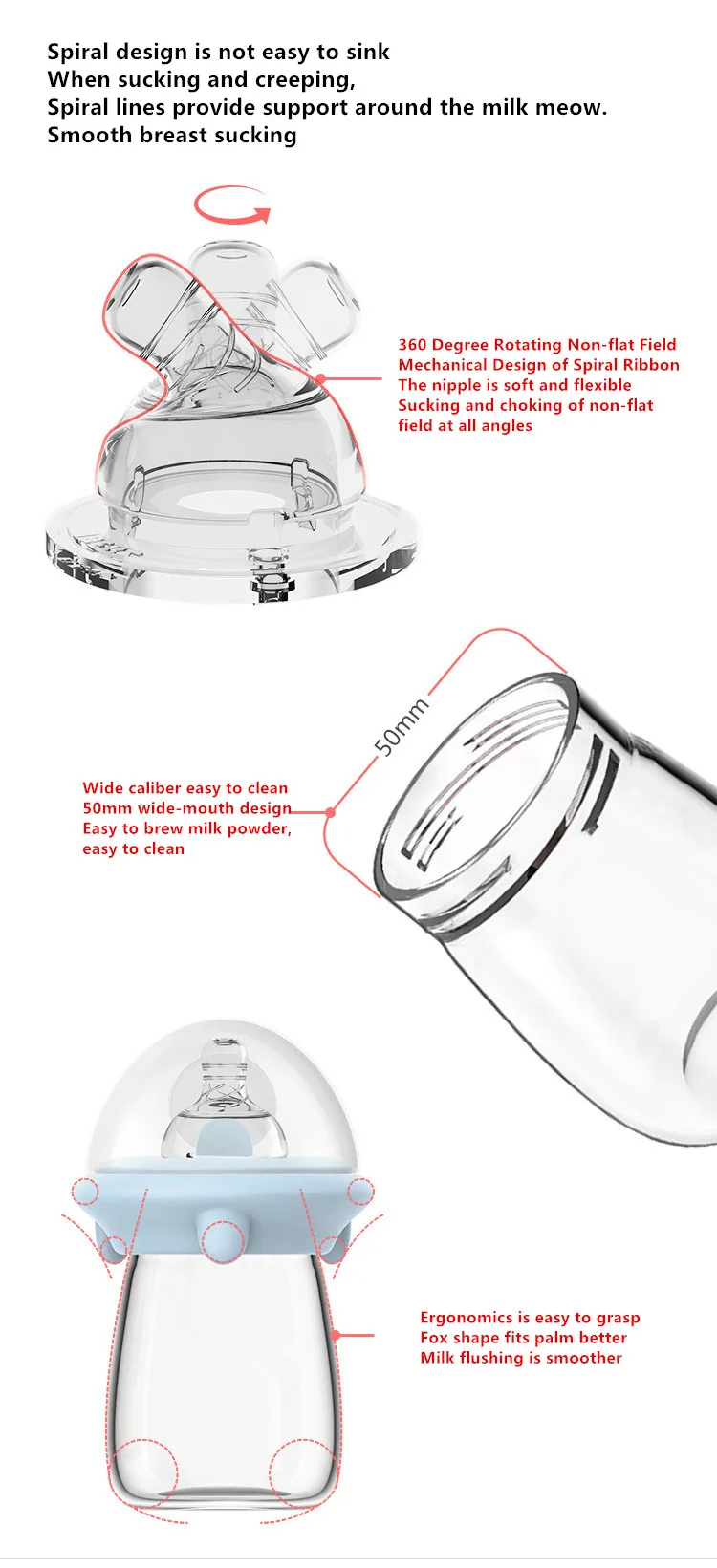 YOOAP Wide-caliber Glass Baby Bottle Anti-Flatulence Baby Bottle Baby Feeding Bottle Free Hand Baby Bottle Holder